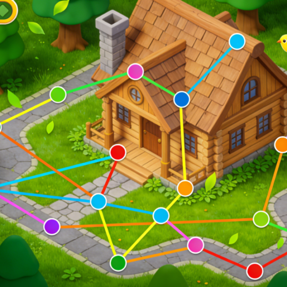 Large Cartoon Scene Connect-the-Dots (Forest Cabin)